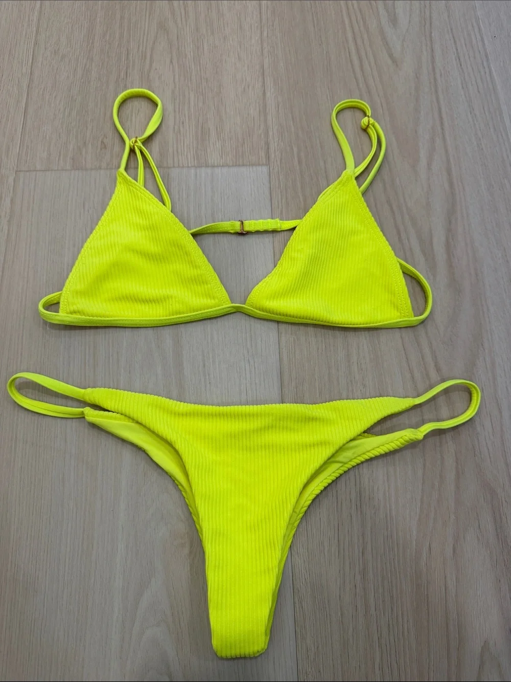 Frankie B. Women’s Neon Yellow Ribbed Triangle Bikini Set S/M